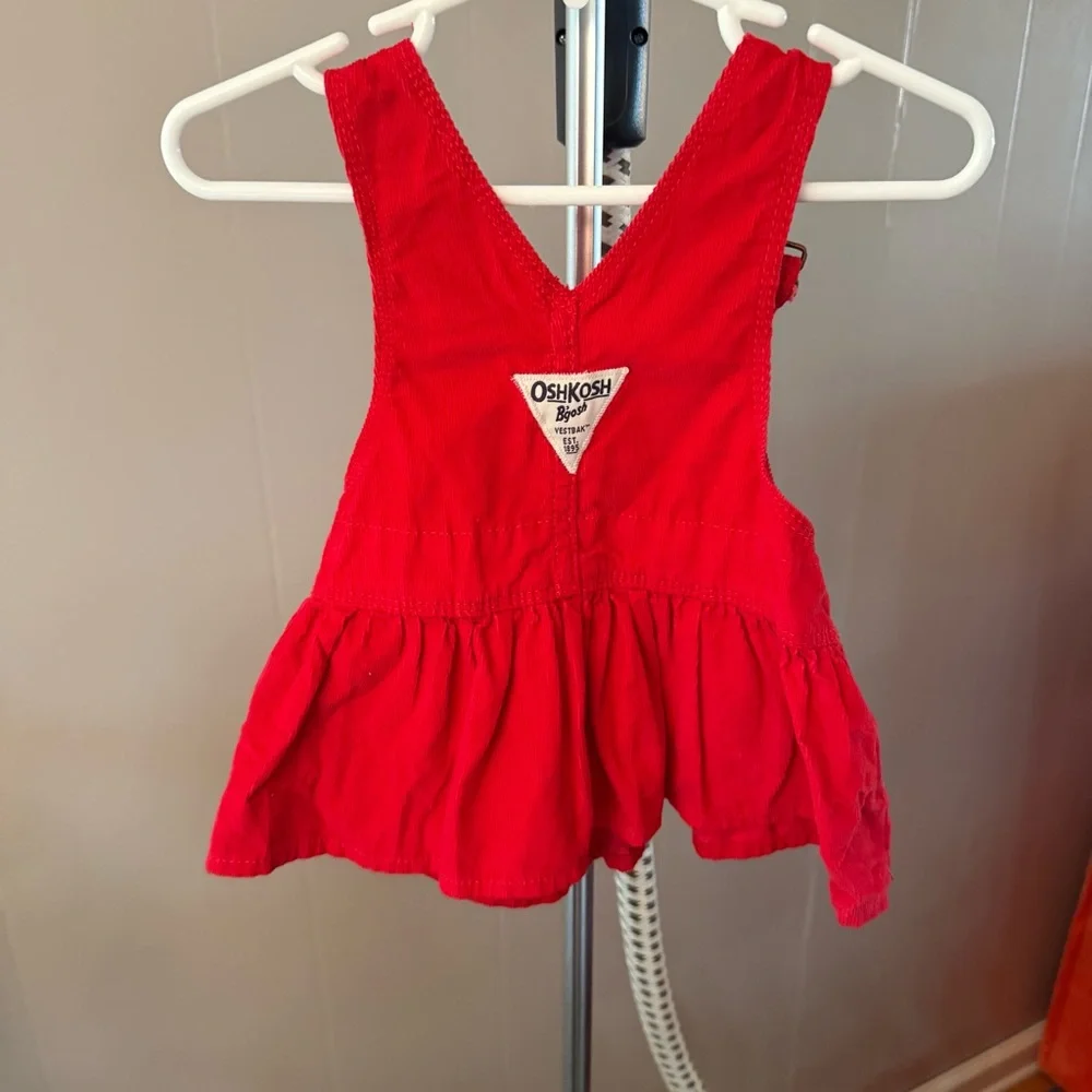 OshKosh Bgosh Red Corduroy Jumper Dress Baby Girls 3M NWT Overall Skirt OKT96230